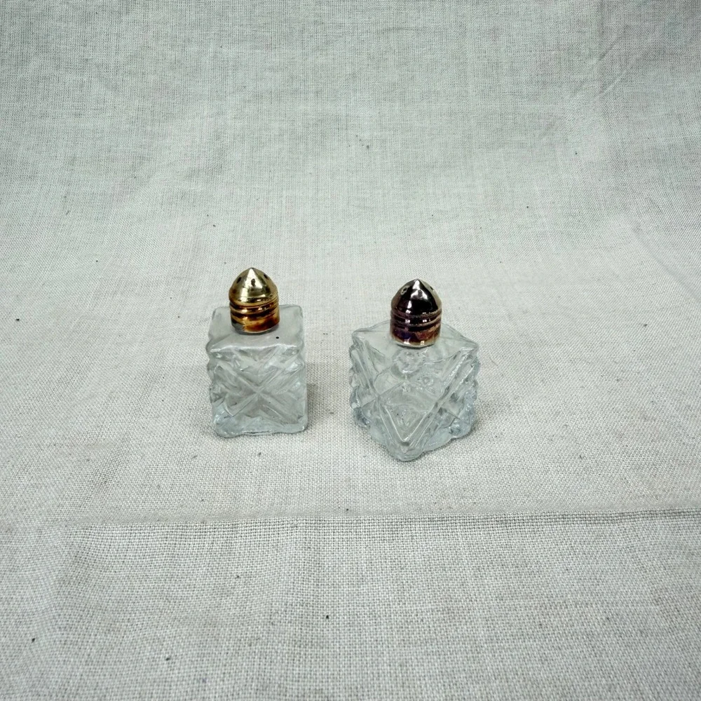 Vintage Mini Glass Salt and Pepper Shakers Japan Cut Glass Petite Table Decor
